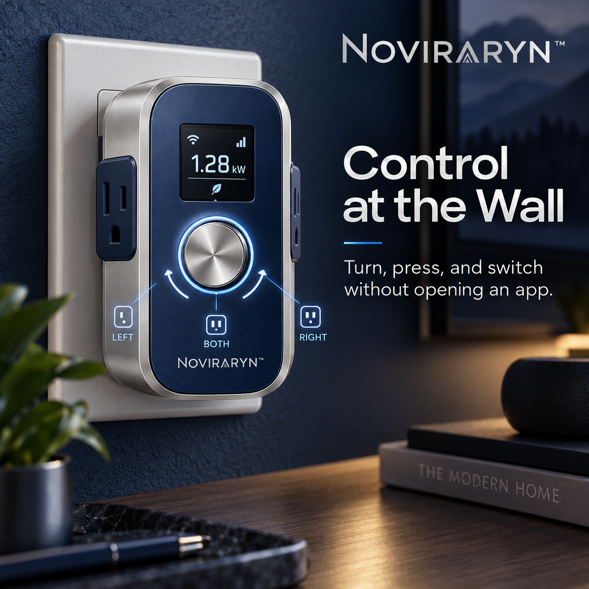 Noviraryn™ Wall-Hugging Smart Plug with Dual Side Outlets and Energy Display