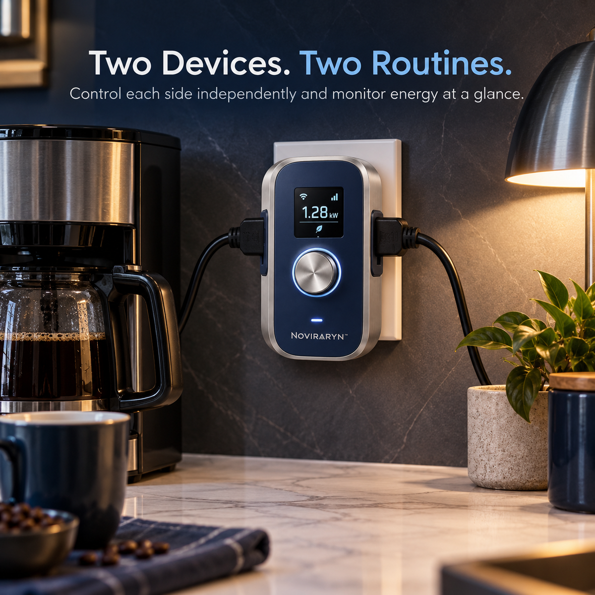 Noviraryn™ Wall-Hugging Smart Plug with Dual Side Outlets and Energy Display