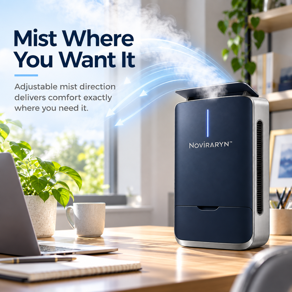 Noviraryn™ Slimline Humidifier with Slide-Out Water Cassette and Adjustable Mist Canopy