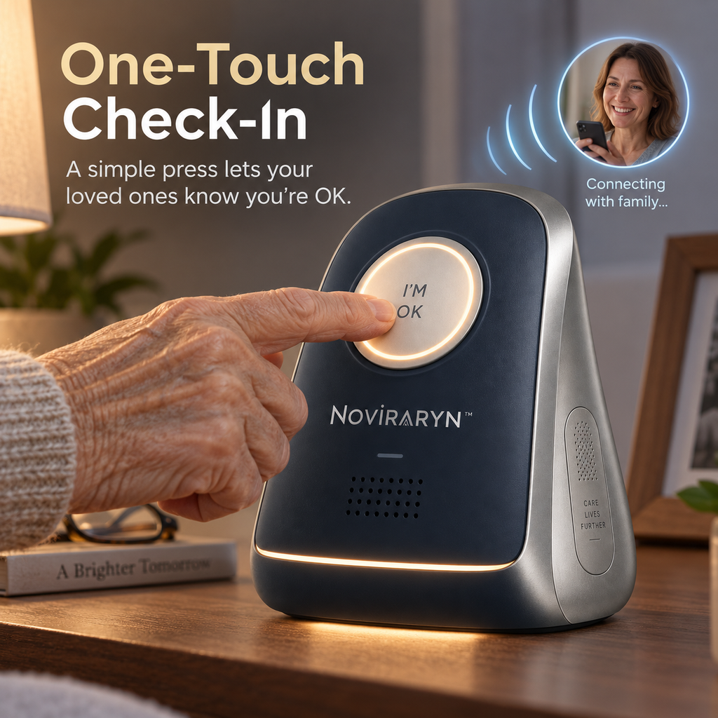 Noviraryn™ Camera-Free Home Care Station with Activity Awareness and One-Touch Family Check-In