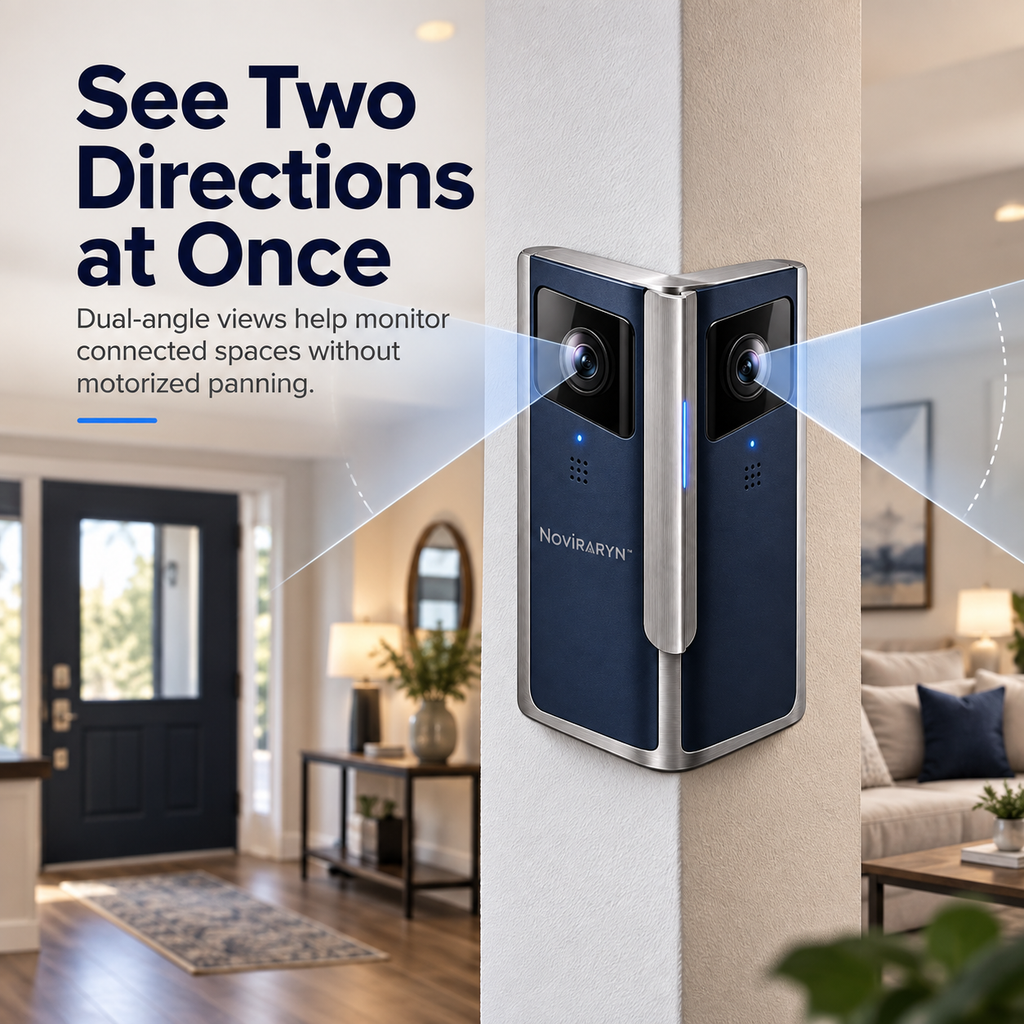 Noviraryn™ Architectural Corner Security Camera with Dual-Angle View and Physical Privacy Wing