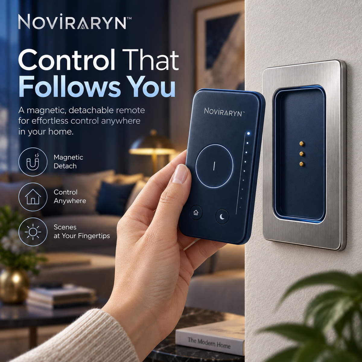 Noviraryn™ Detachable Smart Wall Switch with Magnetic Scene Remote and Ambient Status Light
