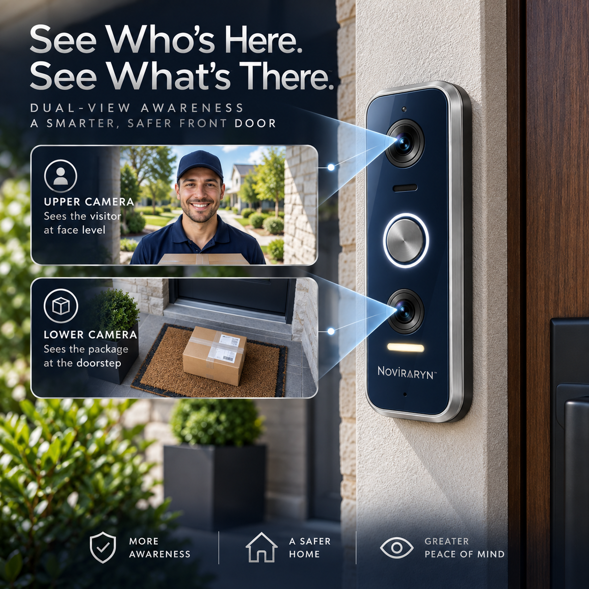 Noviraryn™ Architectural Smart Doorbell with Dual-View Camera and Entry Light