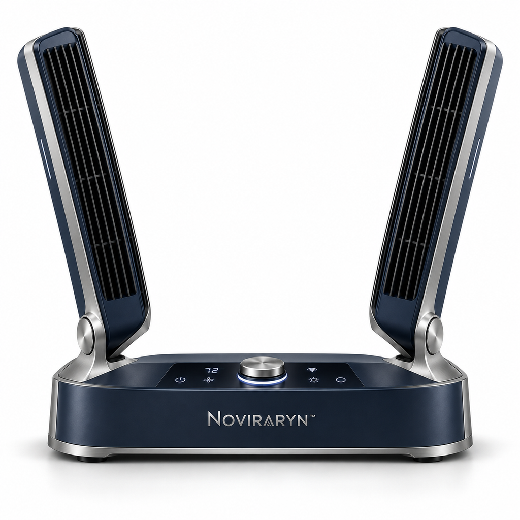 Noviraryn™ Dual-Zone Smart Fan with Pivoting Airflow Wings and Low-Profile Console Base