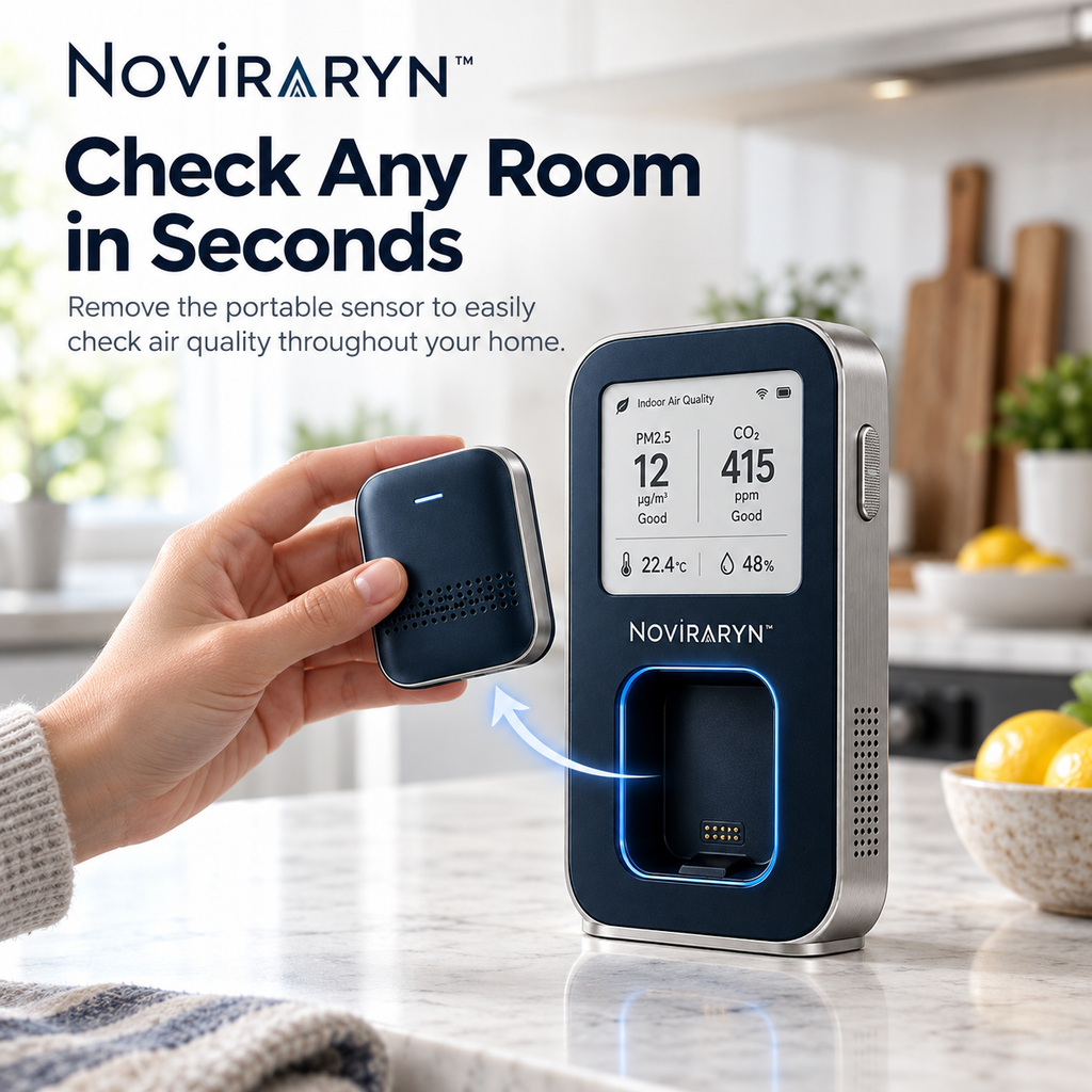 Noviraryn™ Docking Air Quality Monitor with Portable Room Sensor and Ambient Status Display