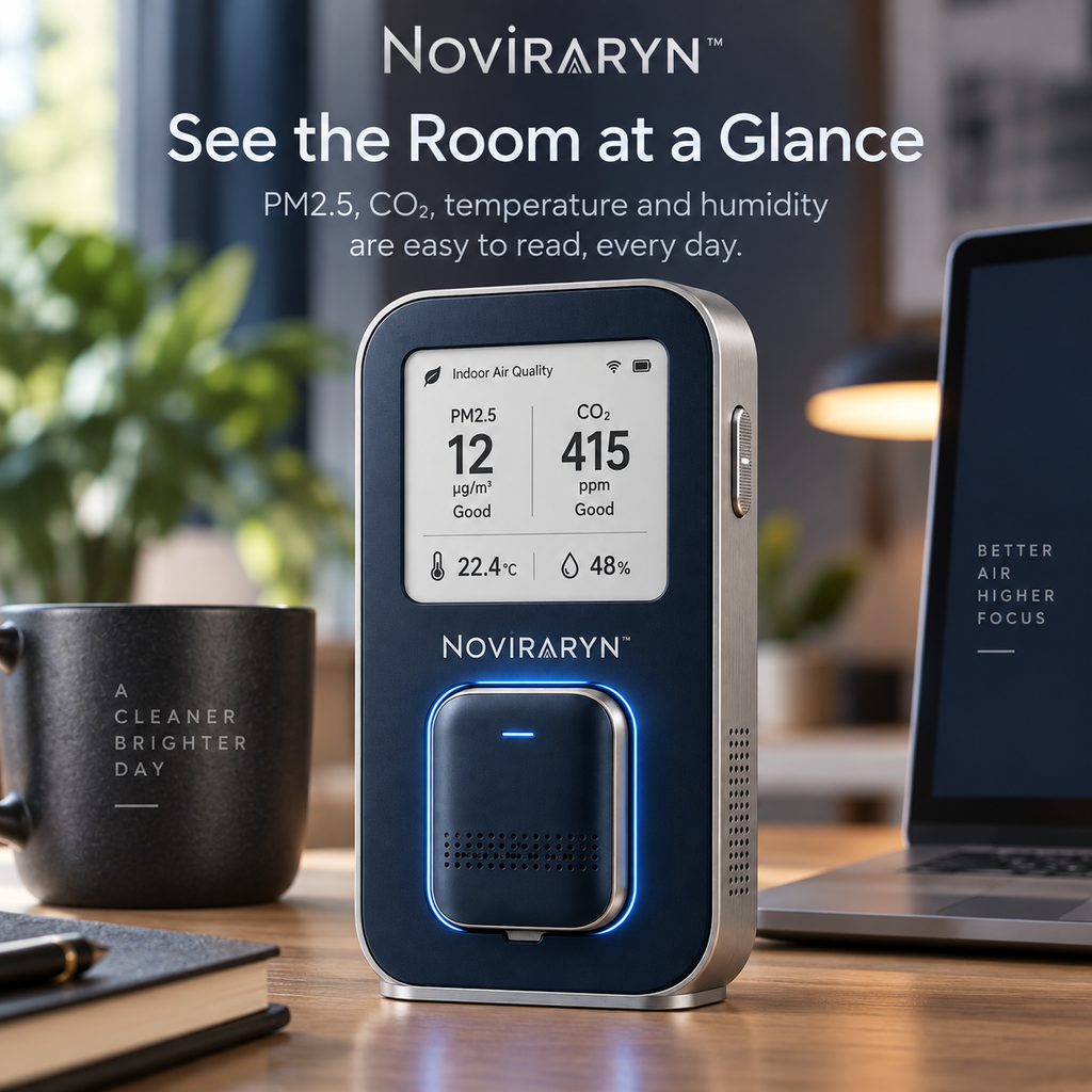 Noviraryn™ Docking Air Quality Monitor with Portable Room Sensor and Ambient Status Display