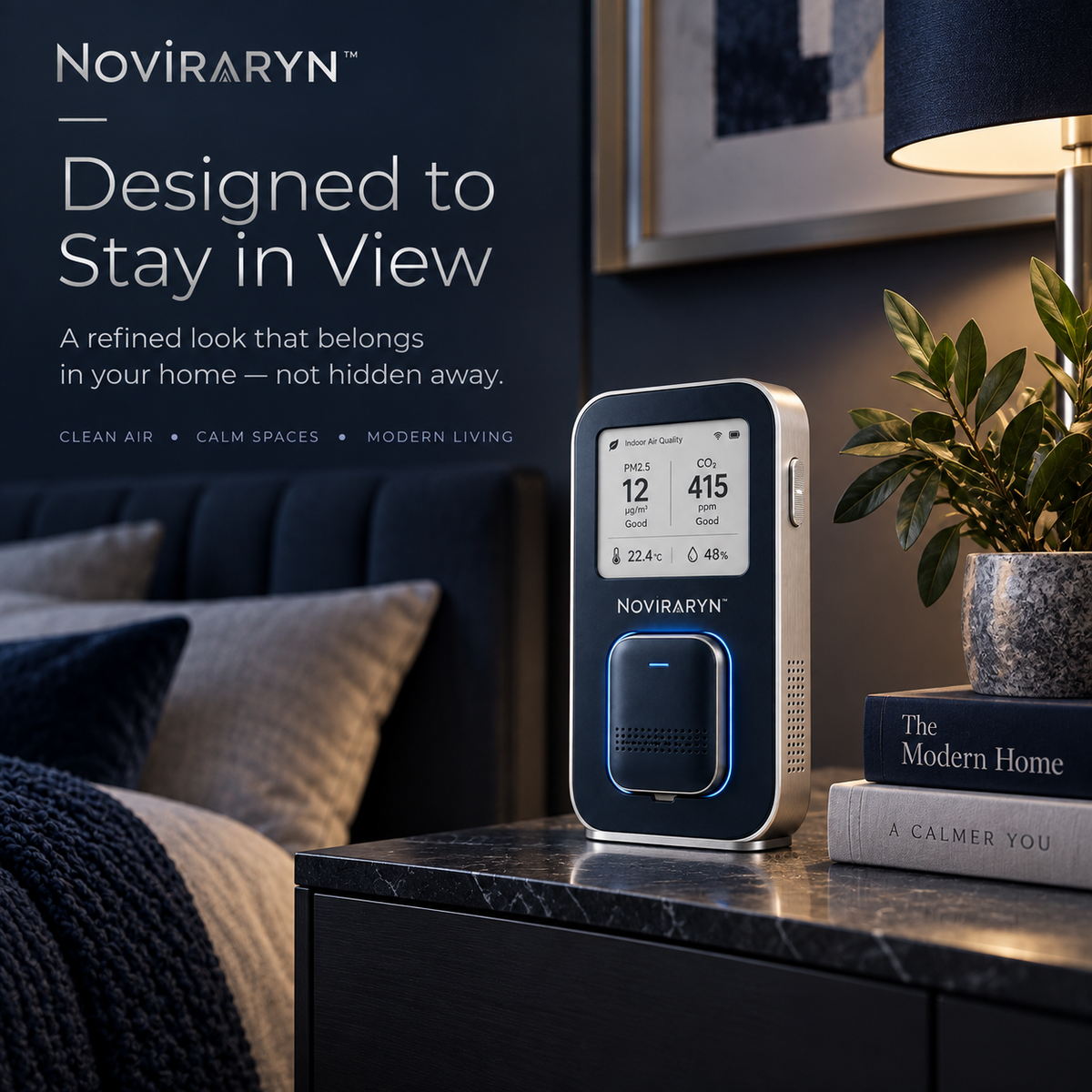Noviraryn™ Docking Air Quality Monitor with Portable Room Sensor and Ambient Status Display