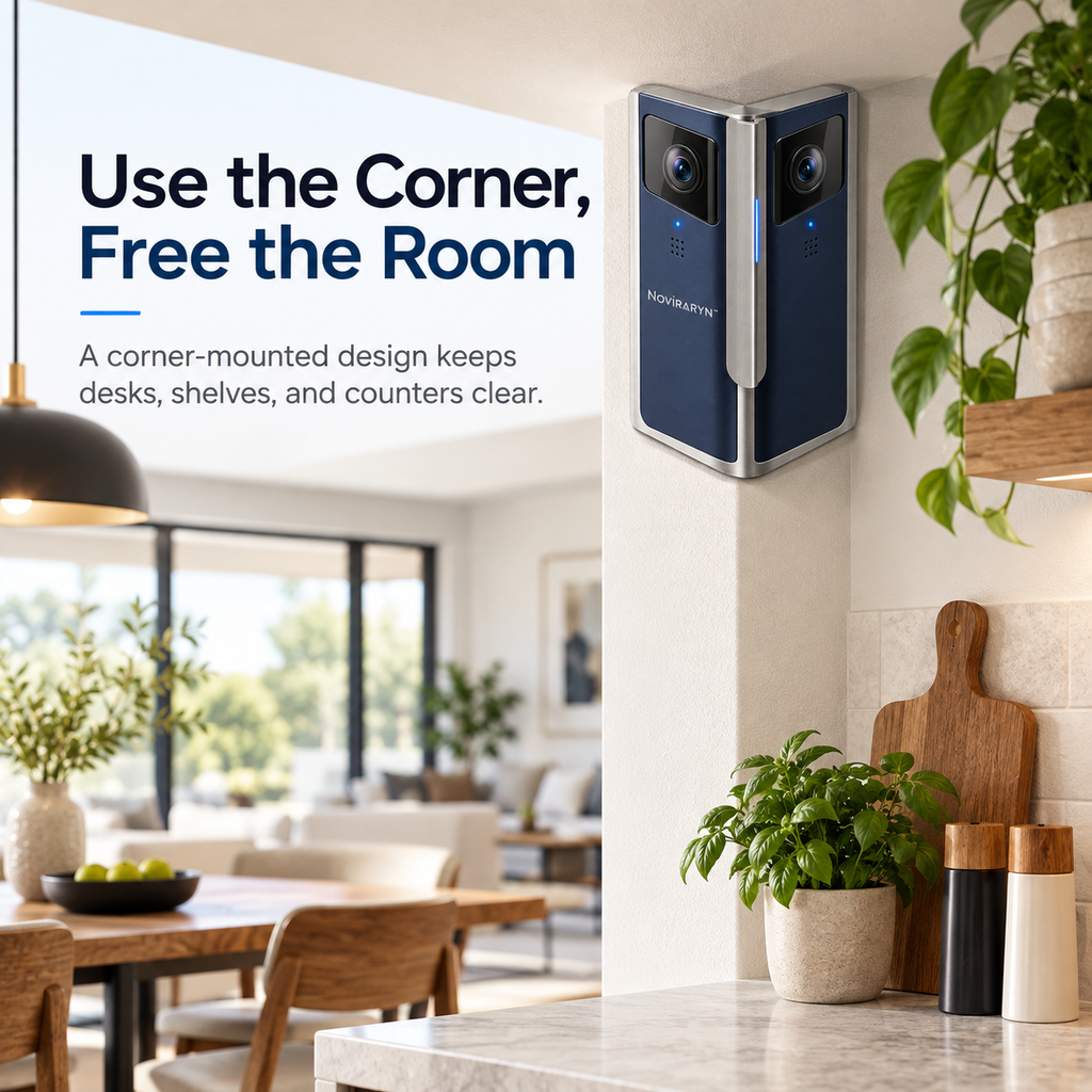 Noviraryn™ Architectural Corner Security Camera with Dual-Angle View and Physical Privacy Wing