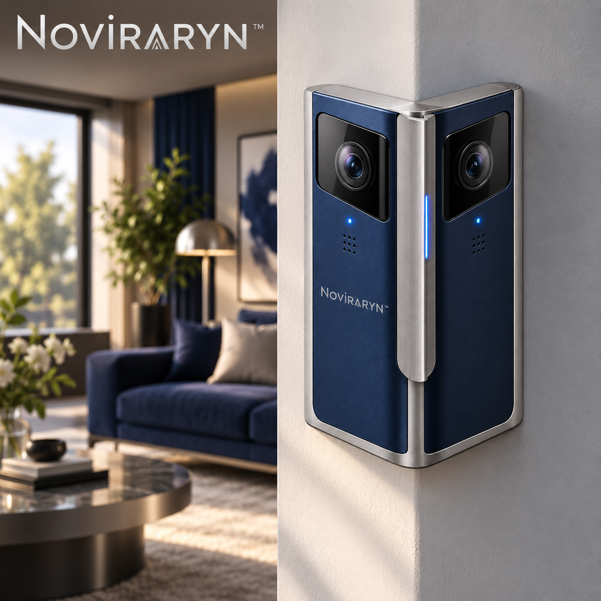 Noviraryn™ Architectural Corner Security Camera with Dual-Angle View and Physical Privacy Wing
