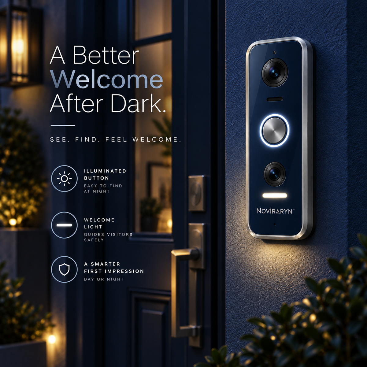 Noviraryn™ Architectural Smart Doorbell with Dual-View Camera and Entry Light