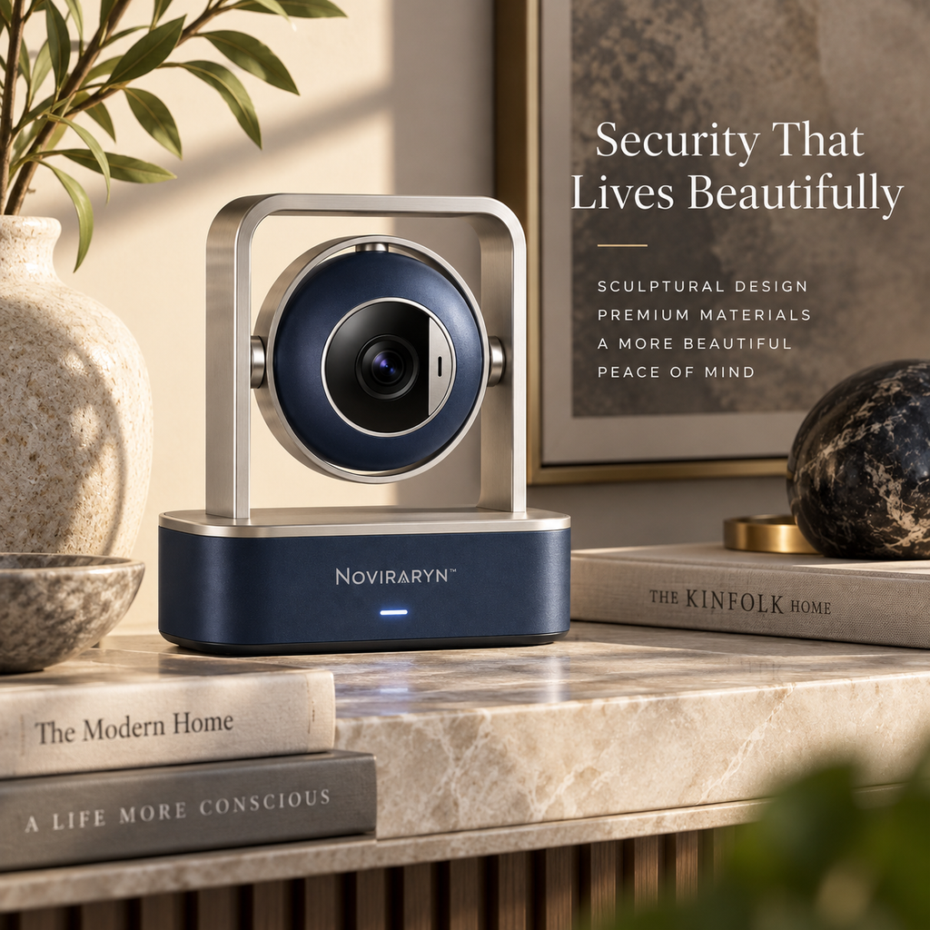 Noviraryn™ Sculptural Indoor Home Monitor with Privacy Shutter and Flexible Room Placement